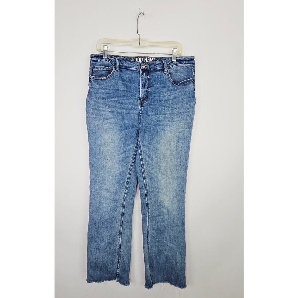 Good Hart High Rise Slit Flare Leg Jeans Size 12 High Rise Boho Hippie Raw Hem
